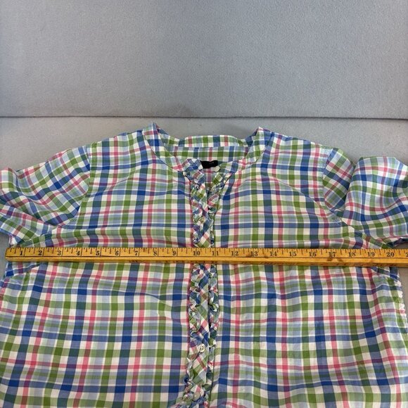 Talbots Women's LINEN BLEND‎ Size Large Petite Rainbow Ruffle Blouse Shirt Top - Picture 6 of 8